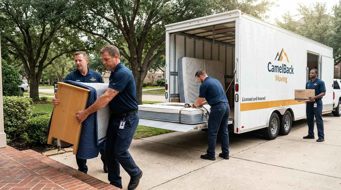 Crew loading residential truck for cross-state move from Squaw Valley, CA